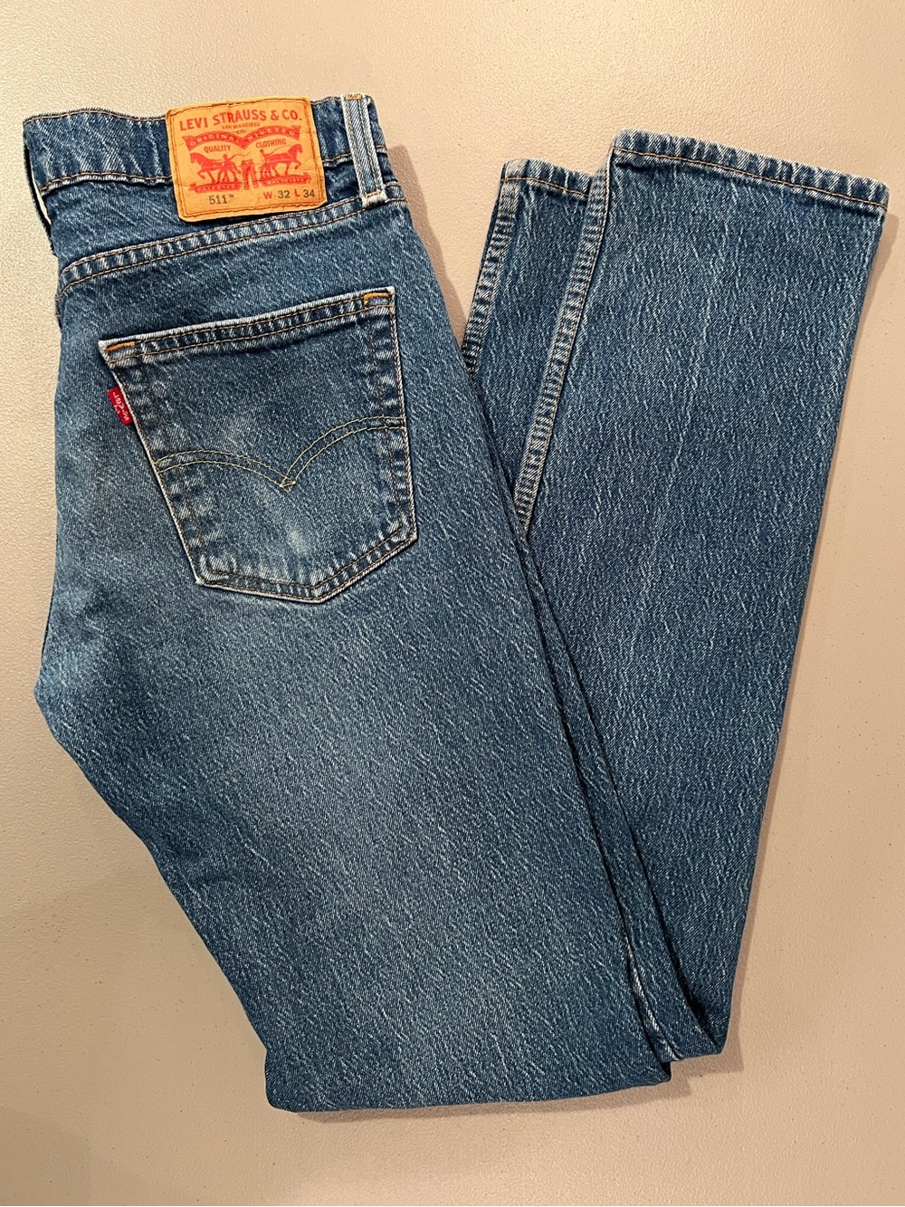 Levi's 511 Slim Fit Jeans W32 L34 Medium Wash Blue Denim Stretch Mens